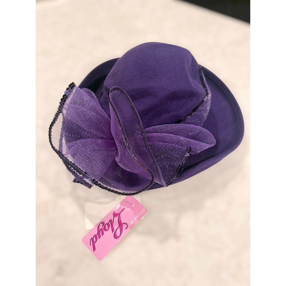 Vintage Derby Lloyd Purple 100% Wool‎ Hat Sequin Wedding Church Mesh Bow NWT